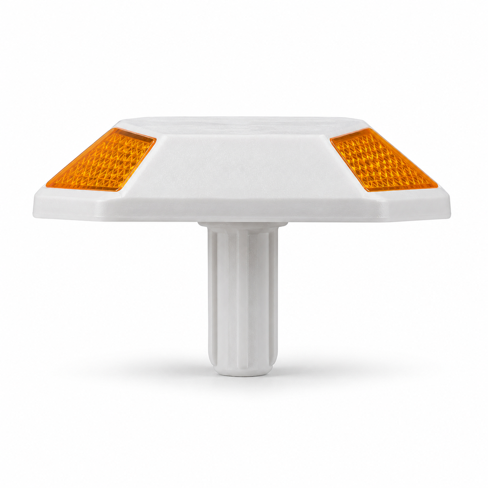 Plastic Road Stud with Shank – 180° Two-Way Amber - Image 2
