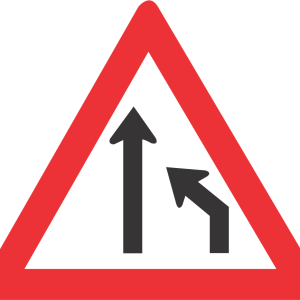 Right lane ends road sign (W214)