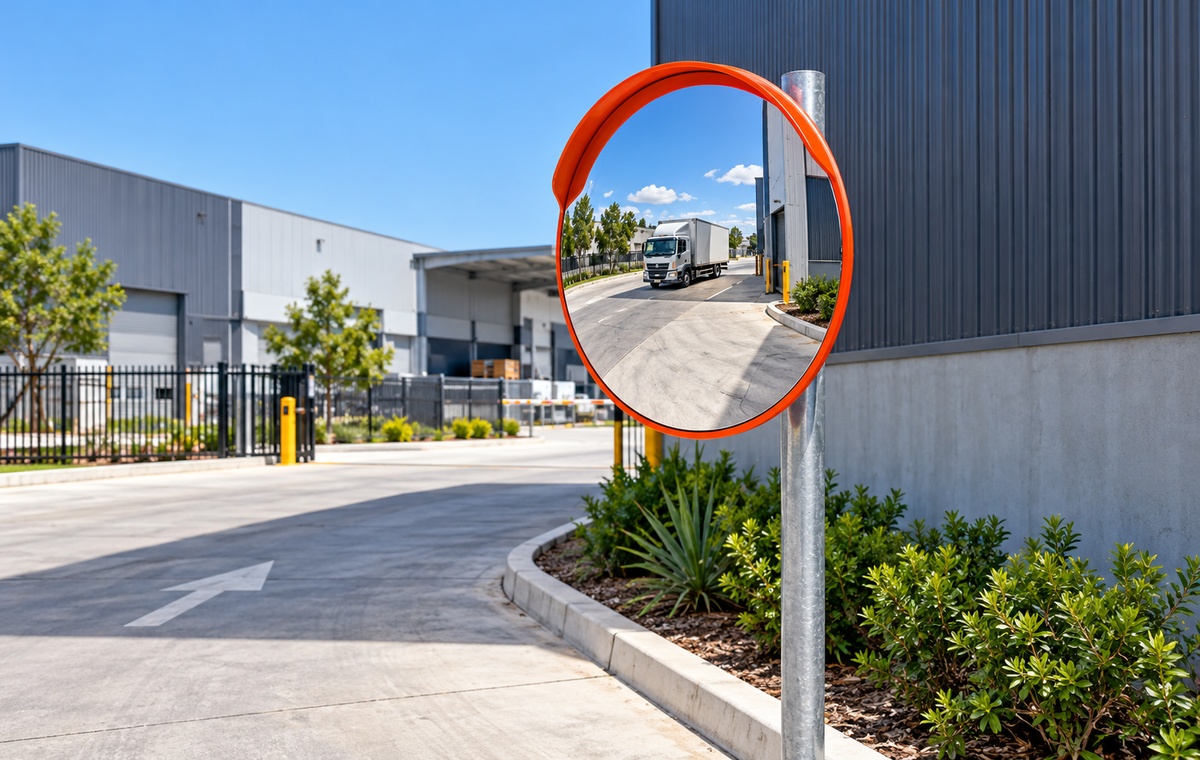 Convex safety mirror on a street