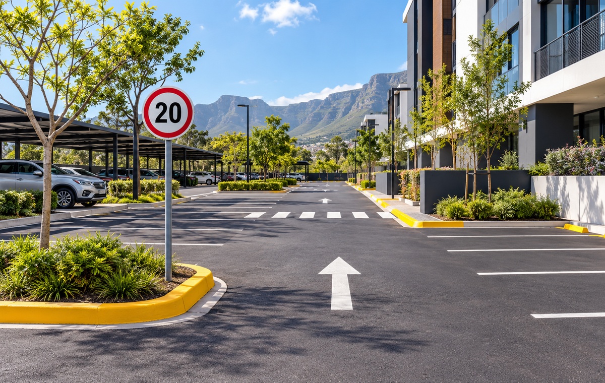 Yellow parking bay markings with traffic cones