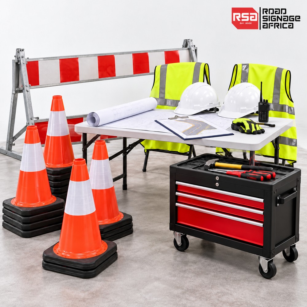 Contractor site establishment equipment and road-sign plans