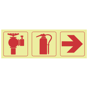 F12 - SABS Fire hydrant, fire extinguisher, arrow right photoluminescent safety sign